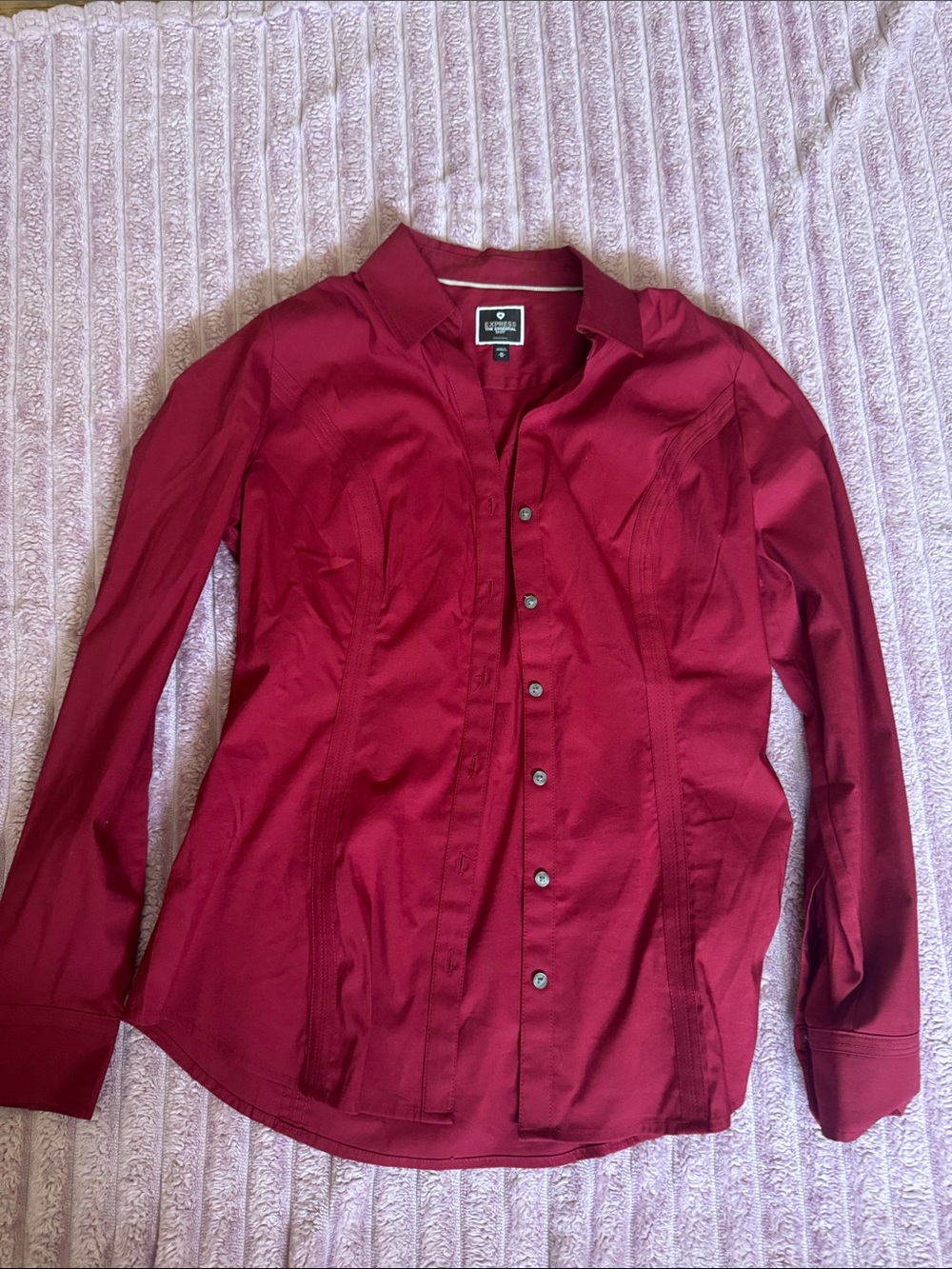 Express Women's Button-Front Shirt in Deep Red